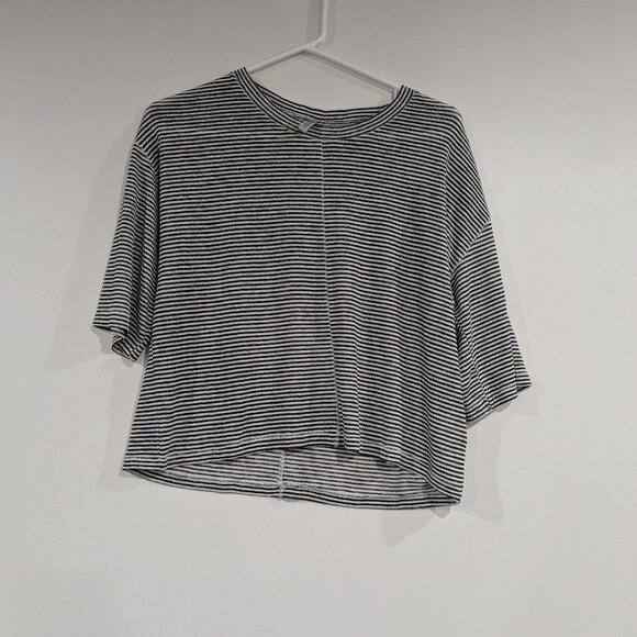 H&M Striped Cropped Oversize Tee Black White Size Small - Picture 1 of 4